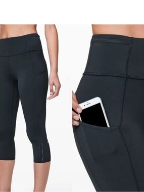 Lululemon Black High-Rise Leggings with Ankle Reflective Dots